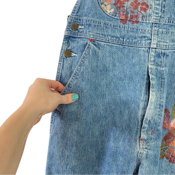 Vintage 90s Wrangler Overalls Womens Size 8 Medium Floral Hand Painted Handmade - Picture 7 of 16